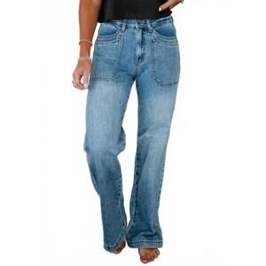 NEW SAIGE DENIM dollie double pocket wide leg jean in blue